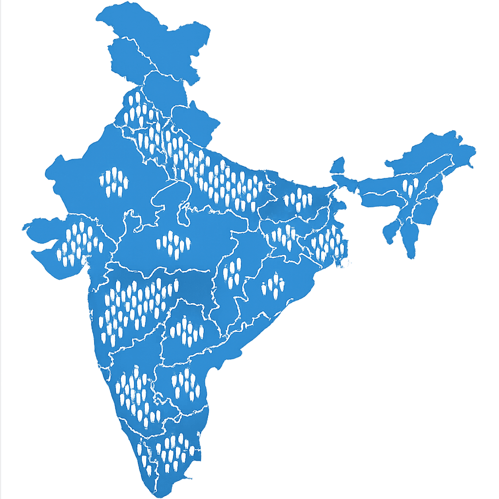 India map showing customer locations